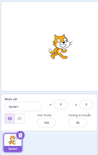 Stage nằm ở đâu trong giao diện Scratch?