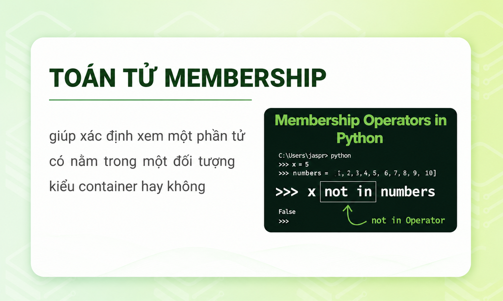 Toán tử membership trong Python